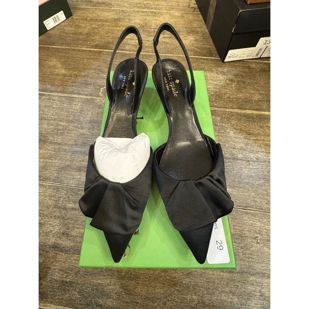 Kate Spade‎ New York BLACK GLITTER Women's Dahlia Kitten Heels Size 8 Satin